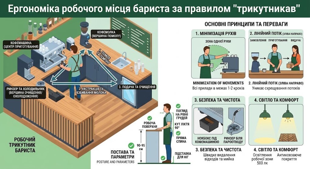 Ергономіка робочого місця бариста за правилом трикутника